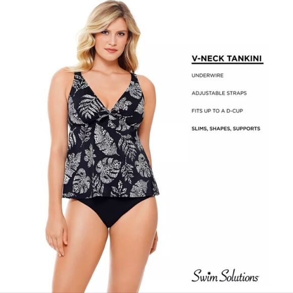 Swim Solutions SPOTTED LEAVES Printed Underwire Tankini Swim Top - Picture 1 of 7